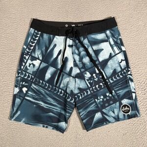 RVCA Shorts Mens 30 Blue Aloha Graphic Boardshorts Swim Surf Beach Drawstring
